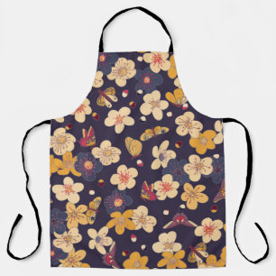 Tablier cerise en fleurs et papillons motif sans soudure.