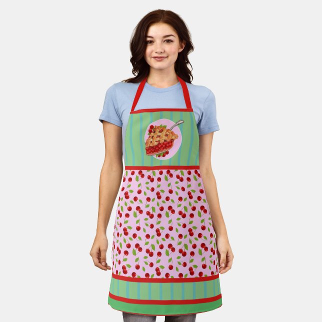 Tablier Cerise Retro Pink Apron (Porté)