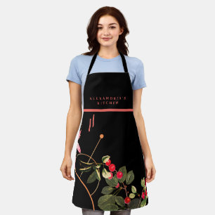 Tablier Cerises botaniques  Nom personnalisé + Cuisine  N