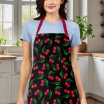 Tablier Cerises D'Aquarelle Noire Et Rouge<br><div class="desc">Cuisine Noir Et Rouge Aparon Cerises Aquarelles</div>