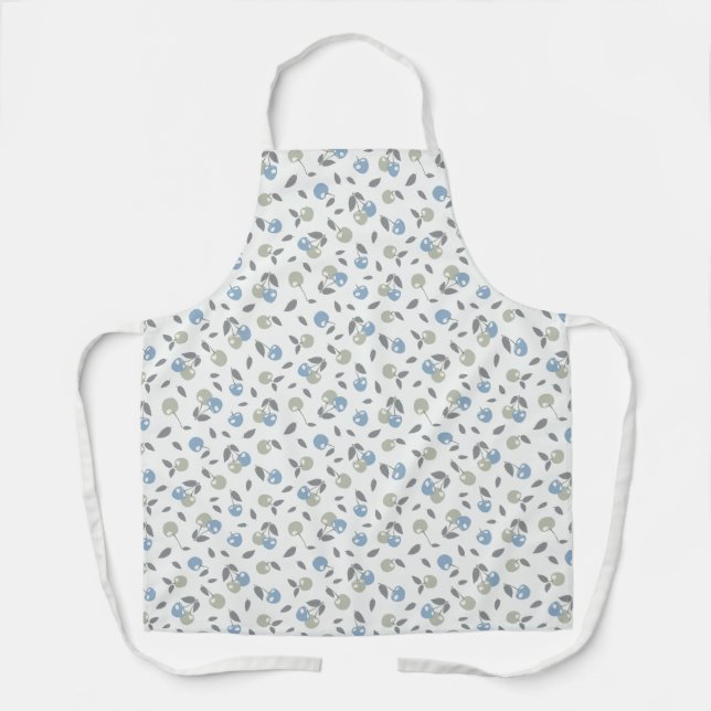 Tablier Cerises de plage Boho - motif de fruits bleu sauge (Recto)