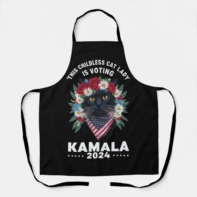 Tablier Cette dame de chats sans enfants vote Kamala  (Recto)