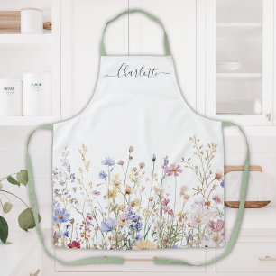 Tablier Champ de Fleurs Sauvages Rustique Joli Aquarelle M