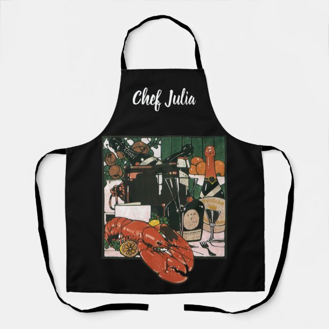 Tablier Champagne au homard vintage ; Fête élégante (Recto)