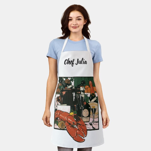 Tablier Champagne au homard vintage ; Fête élégante (Porté)