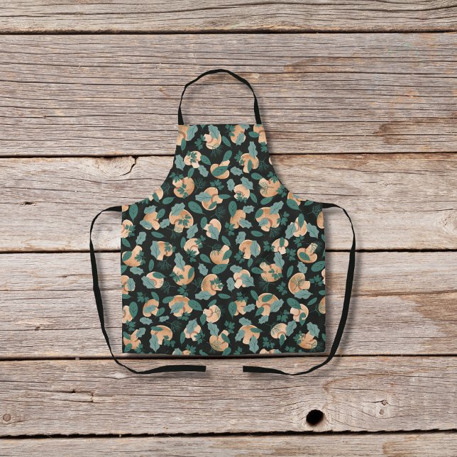 Tablier Champignons et verdure à feuilles noir (Créateur téléchargé)