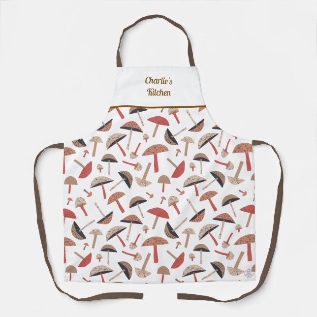 Tablier Champignons sauvages rétro Cute Whimsical Botaniqu (Recto)