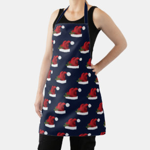 Tablier Chapeau de Noël Festif Rouge sur Motif bleu