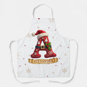 Tablier Chapeau de Père Noël Rouge Lettre de Noël A Nom