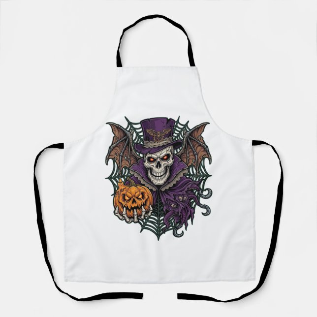 Tablier Chapeau Haut de Forme Crâne de Halloween Ailes de  (Recto)
