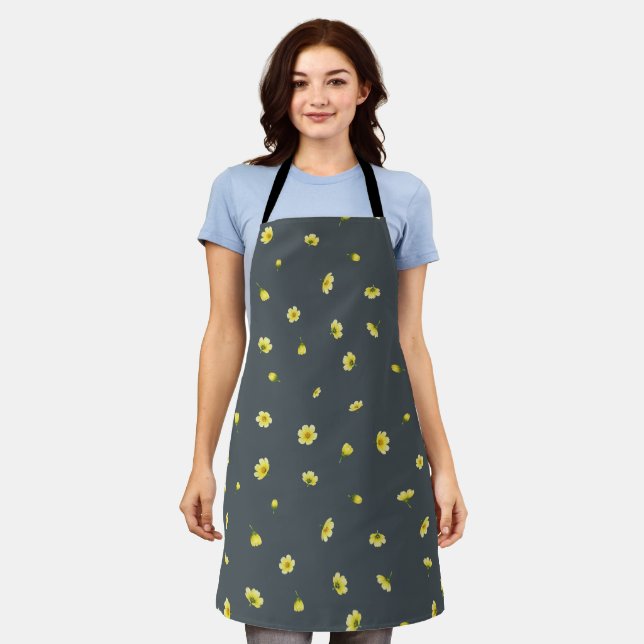 Tablier Charcoal Gray Winter Cosmos Floral Pattern (Porté)