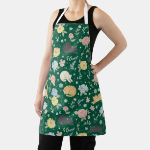 Tablier charmant avec motif de chat et fleurs past