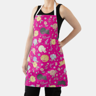 Tablier charmant avec motif de chat et fleurs past