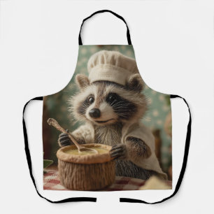 Tablier Charming and Cute Raccoon Chef Stirring a Bowl