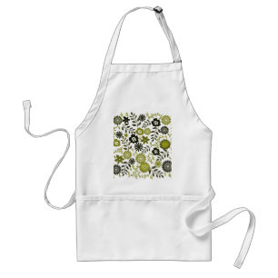 Tablier Chartreuse et motif floral vert olive foncé