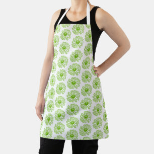 Tablier Chartreuse Green Daisy Print, Hippie Flower Print
