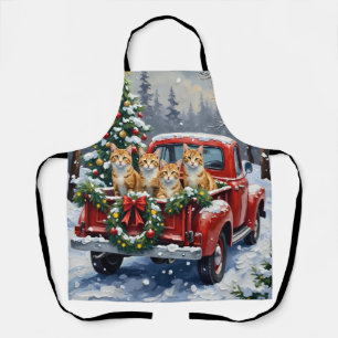 Tablier Chat angora turc camion rouge Noël vacances