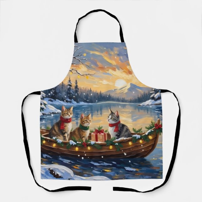Tablier Chat angora turc Noël Bateau Fêtes (Recto)