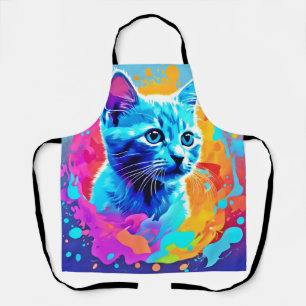 Tablier Chat au Néon Bleu en Splatter