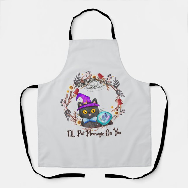 Tablier Chat aux sorcières mignonne et Punny (Recto)