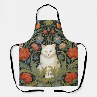 Tablier Chat blanc Art nouveau dans le jardin