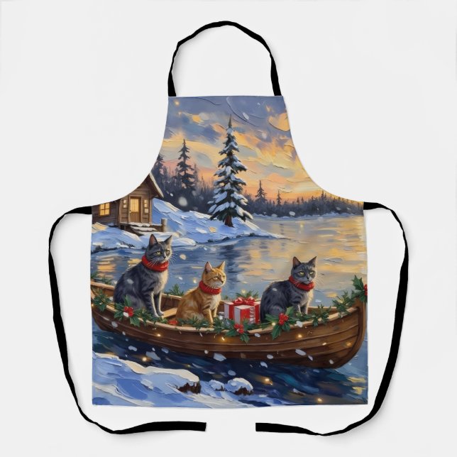 Tablier Chat Bleu Russe Noël Bateau Fêtes (Recto)