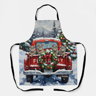 Tablier Chat Bleu Russe Noël Camion Rouge Fêtes