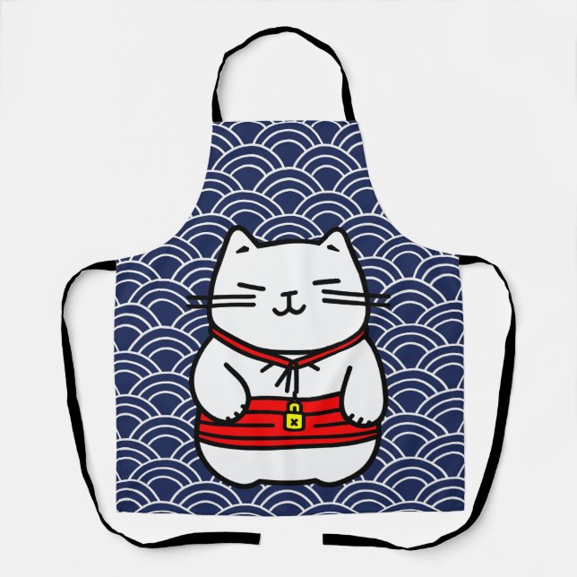 Tablier Chat chanceux japonais ou Maneki-Neko (Recto)