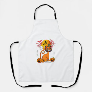 Tablier Chat Citrouille sculpté Horreur tête Halloween pro