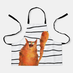 Tablier Chat Curieux Fantaisiste sur Motif Rayures