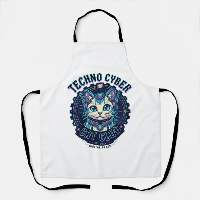 Tablier Chat Cyber Techno Drôle Conception Amateur de Chat (Recto)