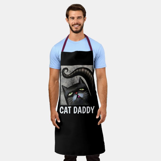 TABLIER CHAT DAD NOIR CHAT ART MENUS CUISINE APRONS (Porté)