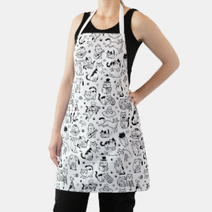 Tablier Chat de dessin animé drôle à motif noir et blanc