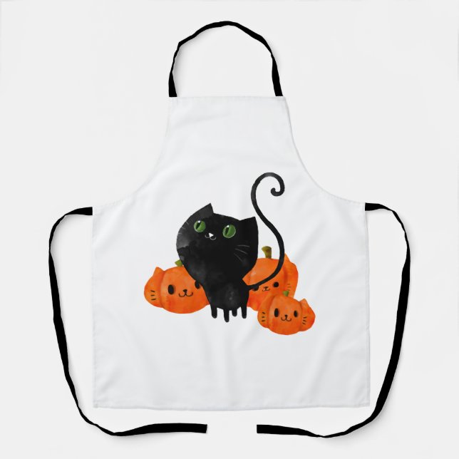 Tablier Chat de Halloween noir Kitty (Recto)