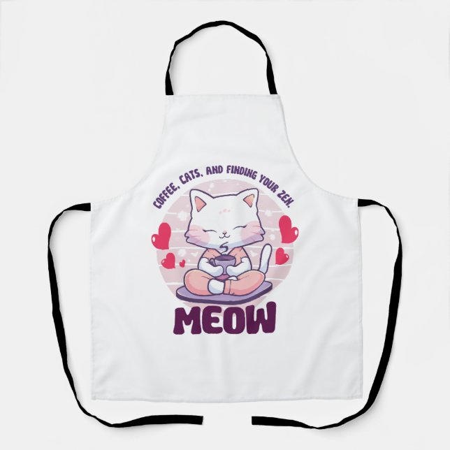 Tablier Chat de méditation - Chat kawaii (Recto)