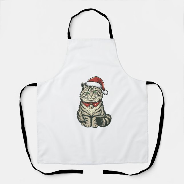 Tablier Chat de Noël Chapeau de Père Noël Dessin de Gravur (Recto)