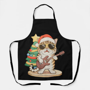 Tablier Chat de Noël jouant de la guitare Rock Jazz Chapea