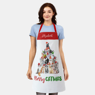 Tablier Chat de Noël Merry Catmus Personnalisé Drôle  