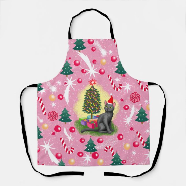 Tablier Chat de Noël rose (Recto)