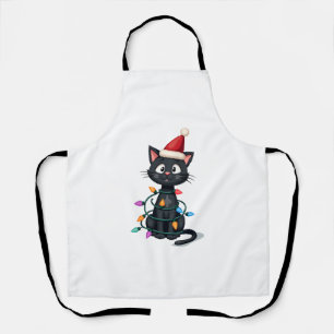 Tablier Chat de Noël Smoking chat noir Noël lumières minou