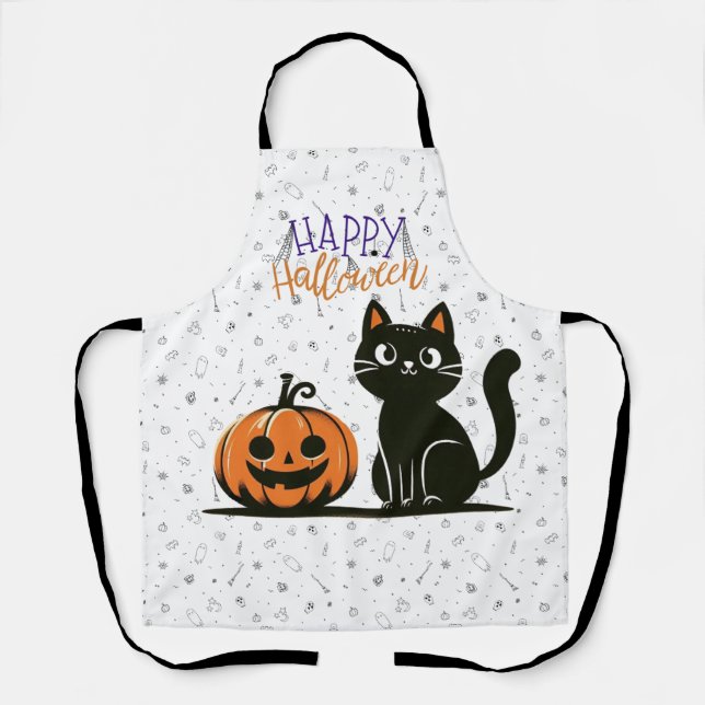 Tablier Chat d'Halloween heureux & citrouille (Recto)