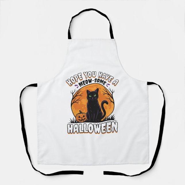 Tablier Chat d'Halloween Meow-Some Dessin de Gravure Vinta (Recto)