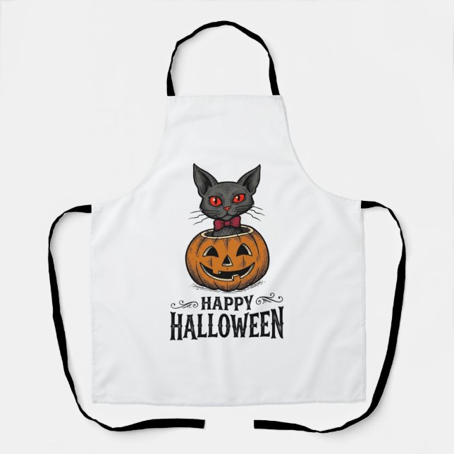 Tablier Chat d'Halloween Mignon Citrouille Vintage Épouvan (Recto)
