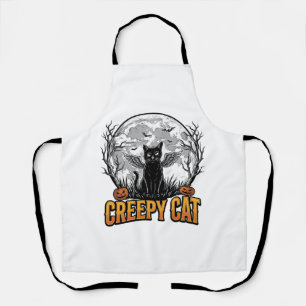Tablier Chat effrayant Halloween Dessin de gravure vintage