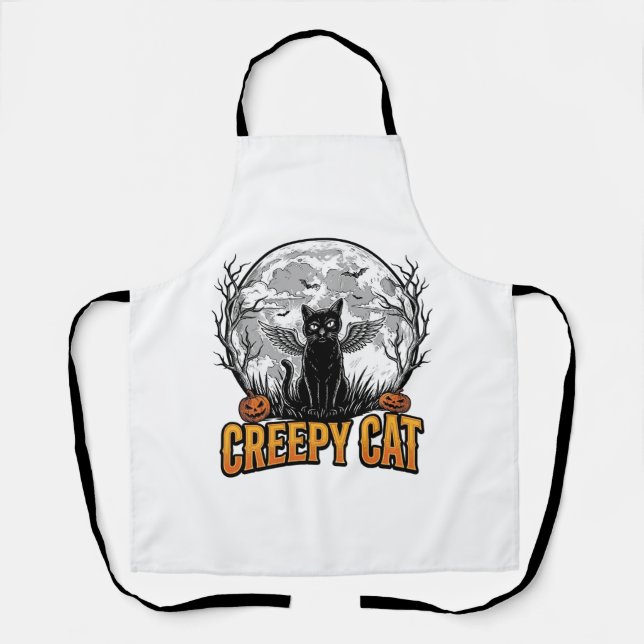 Tablier Chat effrayant Halloween Dessin de gravure vintage (Recto)