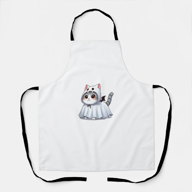 Tablier Chat en costume fantôme pour Halloween (Recto)