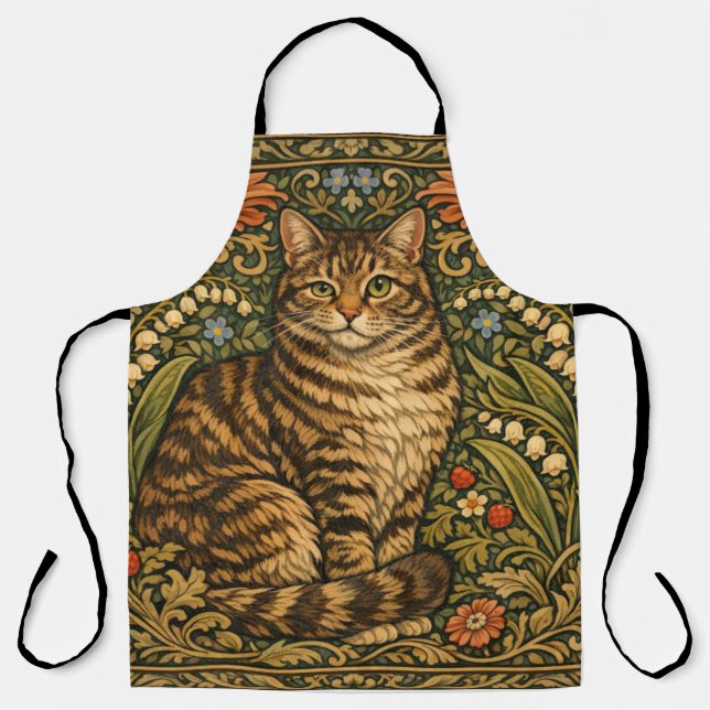 Tablier Chat floral botanique élégant vintage (Recto)