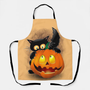 Tablier Chat Fun Halloween Caractère mordant un Citrouille