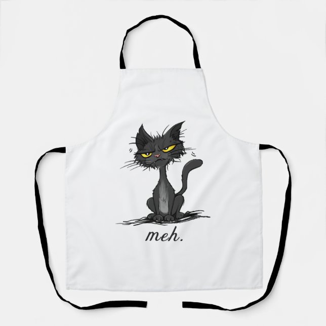 Tablier CHAT GRINCHEUX - Drôle de chat Meh - Cadeau pour D (Recto)