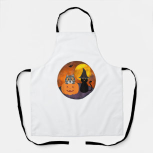 Tablier Chat Halloween mignonne Scène sorcière Citrouille